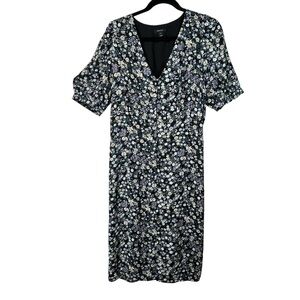 RW Co Cottagecore Ditsy Floral Button Front Midi Dress Puff Sleeve V Neck Sz L